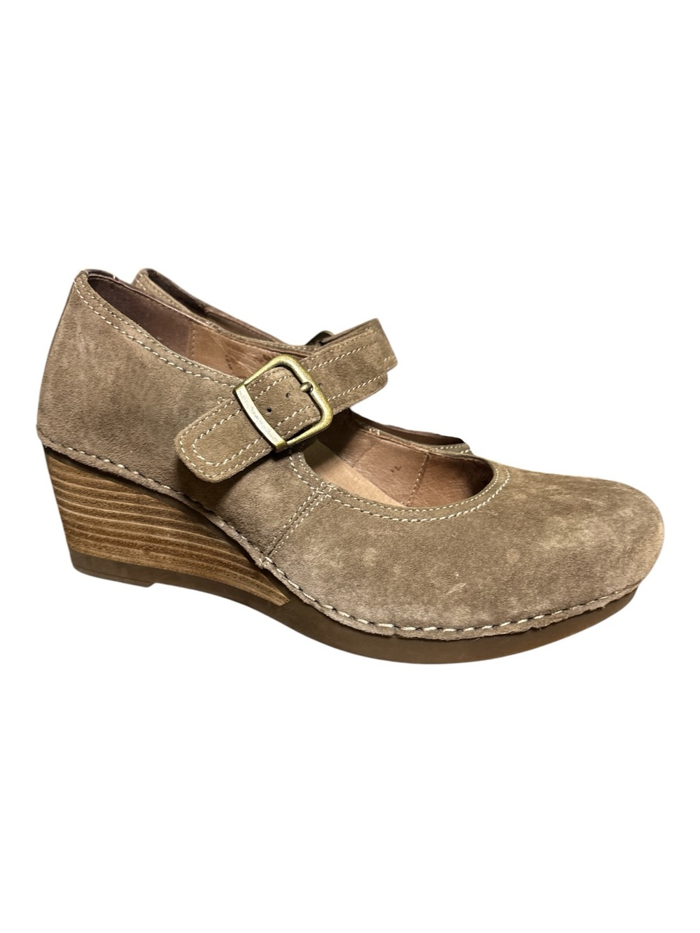 Dansko Sandra Suede Mary Jane Wedge Pumps in Taupe 39